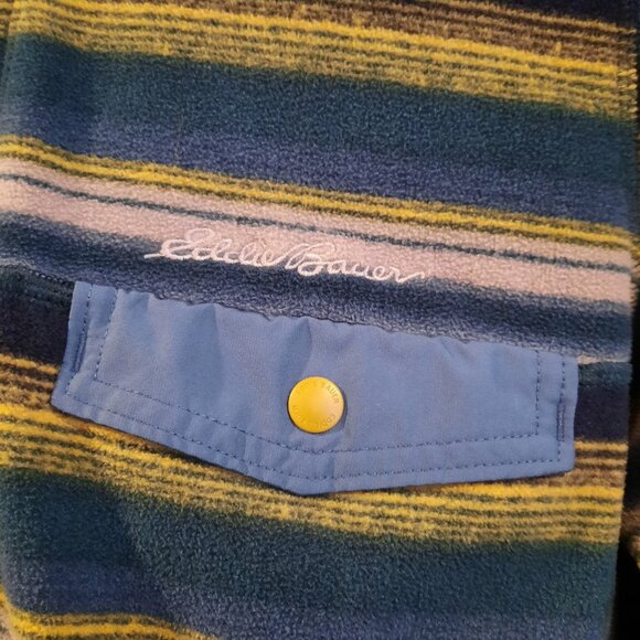 Eddie‎ Bauer Fleece Mens Small Blue Striped Snap Up Sweatshirt Southwest Hiking - Picture 4 of 9
